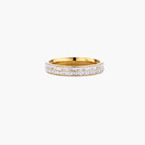 Gold-plated ring with two rows of clear rhinestones on white background