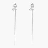 Silver-toned threader earrings featuring detailed fairy figure with wings and dual delicate chain strands, zirconia accents