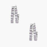 White gold-plated hoop earrings with double row of baguette-cut zirconia stones in geometric ladder design