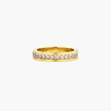 14K gold-plated band with channel-set zirconia and Greek key pattern engraving on polished finish