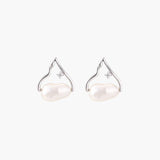 Silver mountain outline studs with baroque pearl and diamond accent on white background