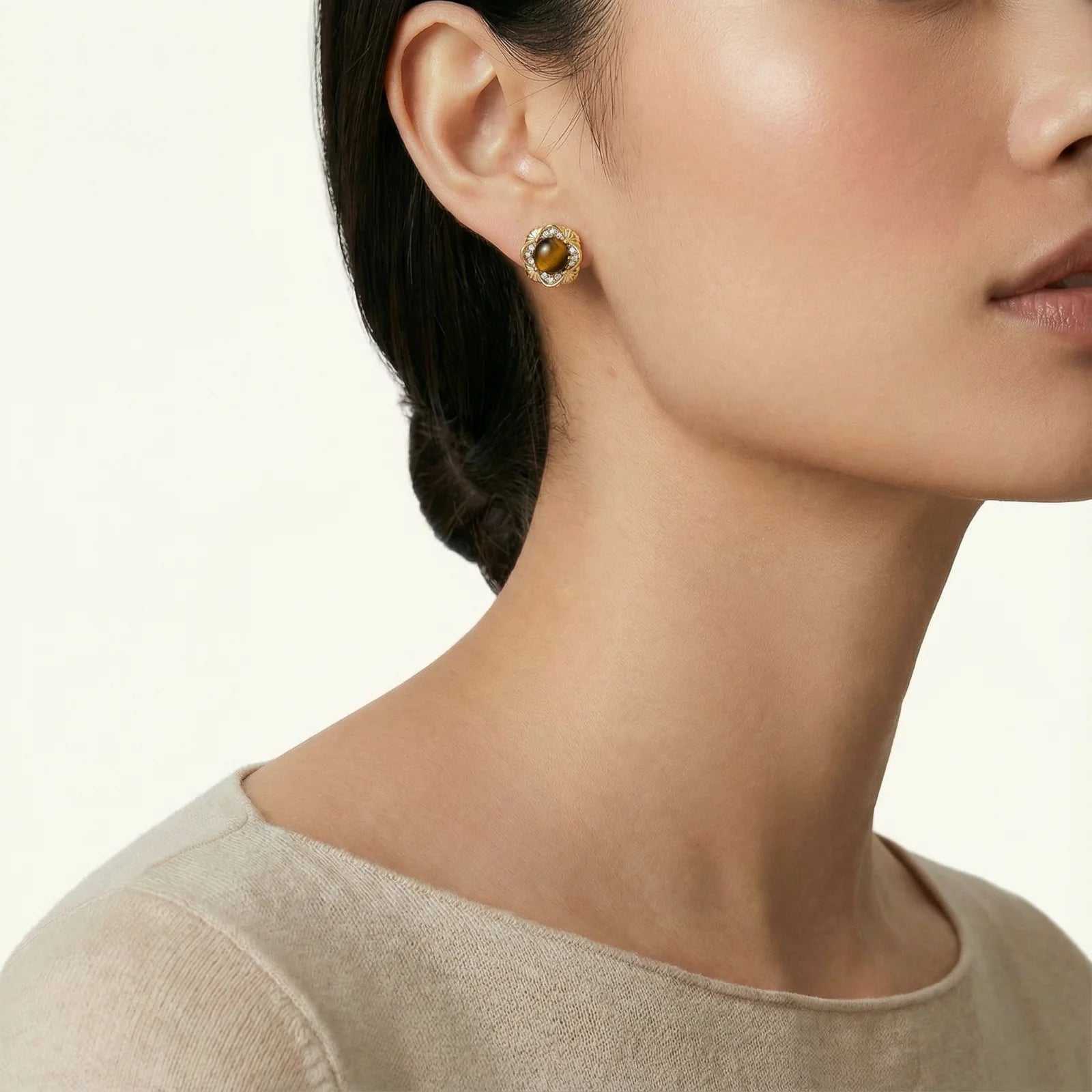 Golden Empress Tiger's Eye Studs